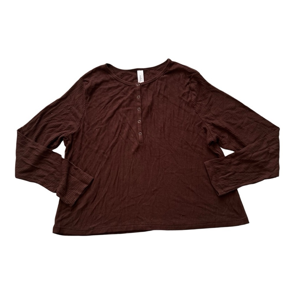 ❤️3/$15 NWT Auden Women's Brown Ribbed Long-Sleeve Henley Top- 1X